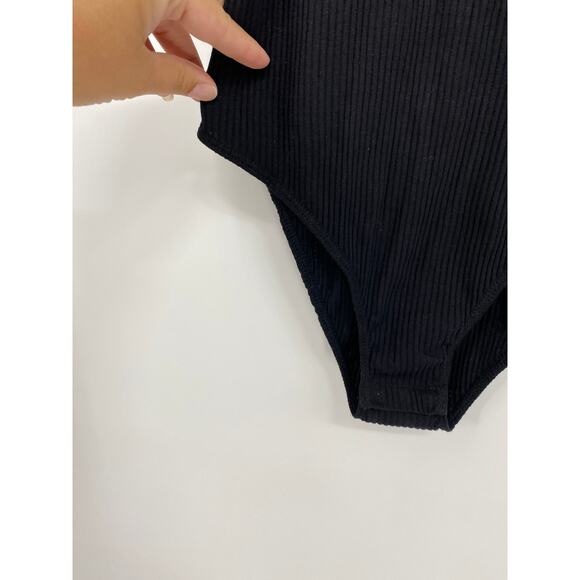 Emerette Womens Black Ribbed Spaghetti Strap Bodysuit NEW Size XL - Picture 5 of 10